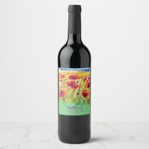 Etiqueta Para Botella De Vino campo de escarlata brillante espías acuarela