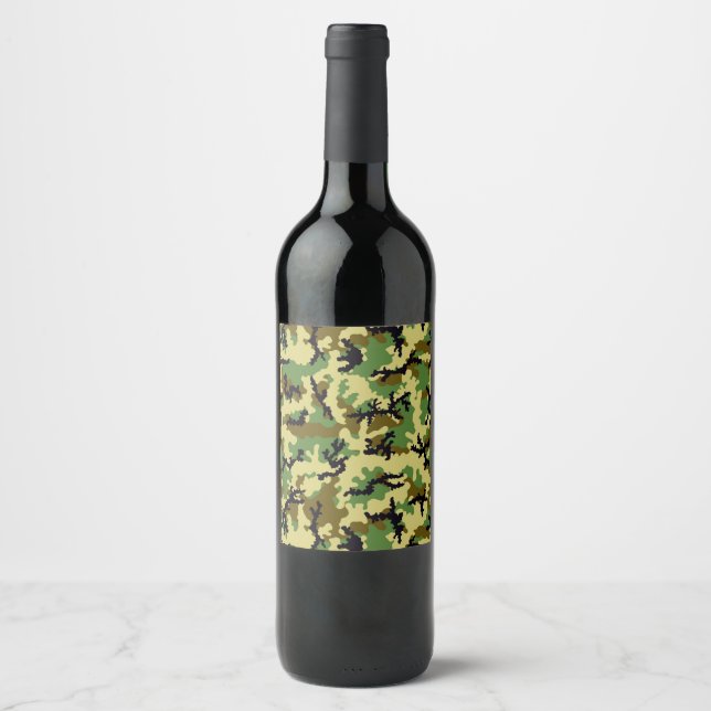 Etiqueta Para Botella De Vino Camuflaje de Woodland (Anverso)