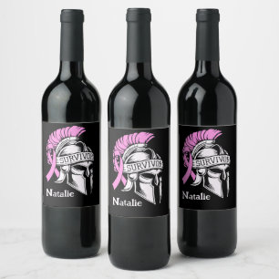 Etiqueta Para Botella De Vino Cáncer de Mama Superviviente