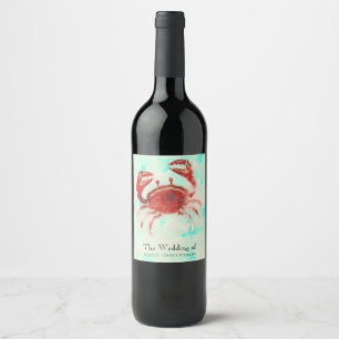 Etiqueta Para Botella De Vino Cangrejo Rojo Elegante Compromiso de Playa Etiquet