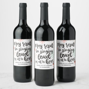 Etiqueta Para Botella De Vino Cantando fuerte para que todos escuchen a Navidade