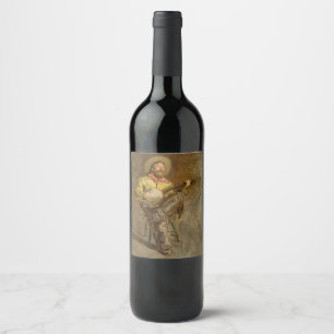 Etiqueta Para Botella De Vino Cantando vaquero español con canción de sendero to