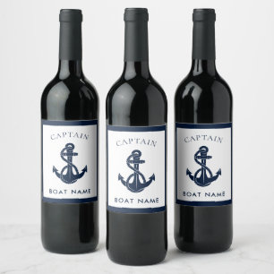 Etiqueta Para Botella De Vino Capitán náutico personalizado ancla de barco marin