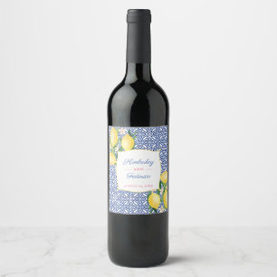 Etiqueta Para Botella De Vino Capri Lemons Blue White Tiles Imprimir Boda Lunes