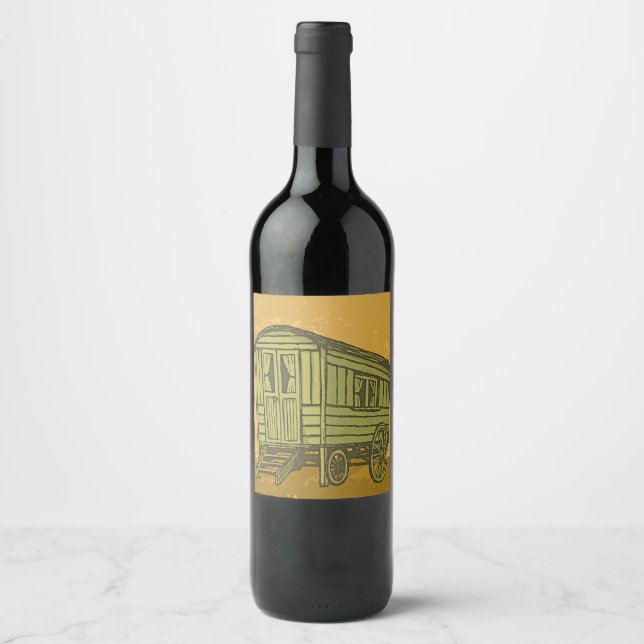 Etiqueta Para Botella De Vino Caravana gitana (Anverso)