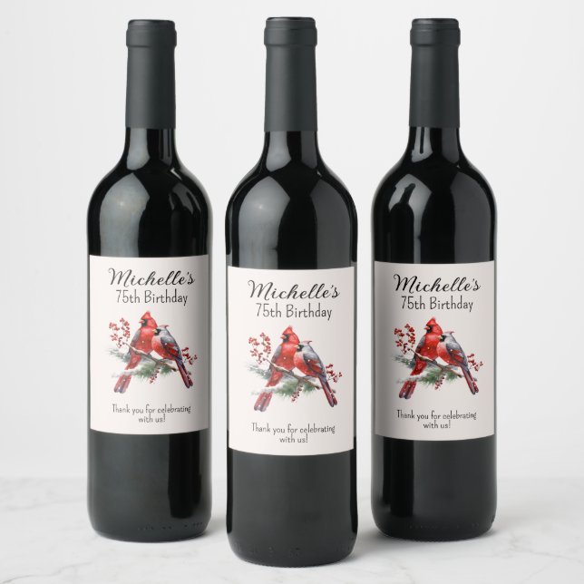 Etiqueta Para Botella De Vino Cardenales rojos 75º cumpleaños gracias (Botellas)