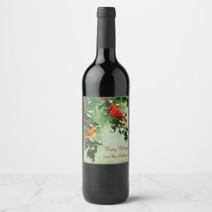 Etiqueta Para Botella De Vino Cardenales rojos del norte macho y hembra