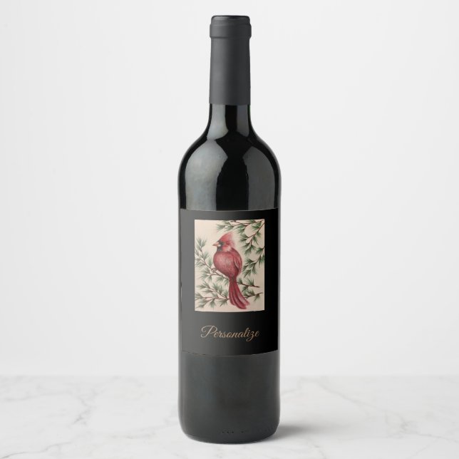 Etiqueta Para Botella De Vino Cardenales rojos y mentes (Anverso)