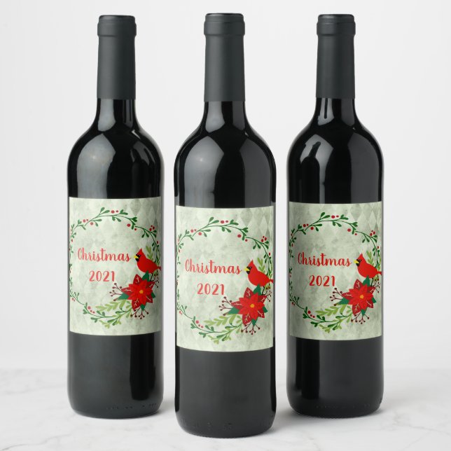 Etiqueta Para Botella De Vino Cardenales Wreath Personalizados (Botellas)