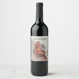 Etiqueta Para Botella De Vino Cardinal en mapa de carreteras de Virginia Arte Ac