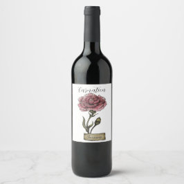 Etiqueta Para Botella De Vino Carnación de cumpleaños de la flor de nacimiento e