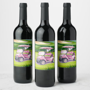 Etiqueta Para Botella De Vino Carrito rosa de golf en el campo