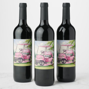 Etiqueta Para Botella De Vino Carrito rosa de golf en el campo