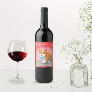 Etiqueta Para Botella De Vino Carta de Corazón Dulce Entregada Por Corgi