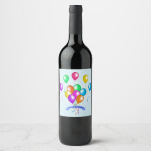 Etiqueta Para Botella De Vino Cartel de cumpleaños feliz con globos festivos bri