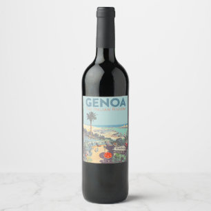 Etiqueta Para Botella De Vino Cartel de viaje vintage de Génova Riviera italiana