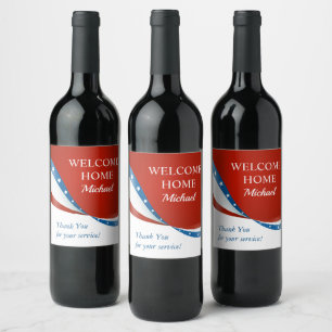 Etiqueta Para Botella De Vino Casa de bienvenida personalizada de color rojo bla