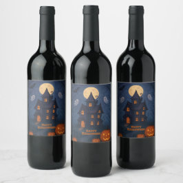Etiqueta Para Botella De Vino Casa de fantasía y belleza | Halloween-