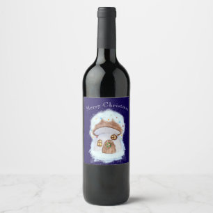 Etiqueta Para Botella De Vino casa de hada de Navidad