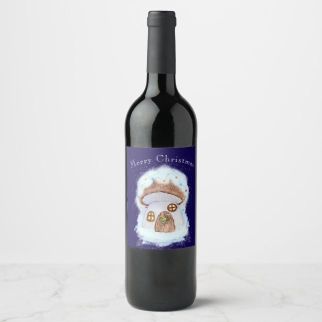 Etiqueta Para Botella De Vino casa de hada de Navidad (Anverso)
