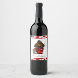 Etiqueta Para Botella De Vino Casa de jengibre de Feliz Navidad 