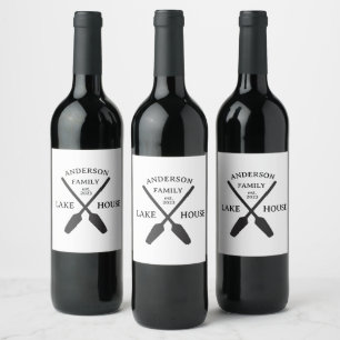 Etiqueta Para Botella De Vino Casa de Lago con Apellido Personalizado de Familia