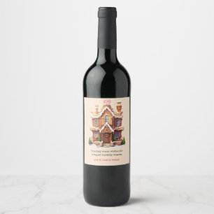 Etiqueta Para Botella De Vino casa de pan de jengibre de Navidad