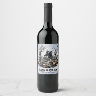 Etiqueta Para Botella De Vino Casa embrujada personalizada de Halloween
