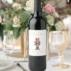 Etiqueta Para Botella De Vino Cascanueces rosa blanco Navidad simple