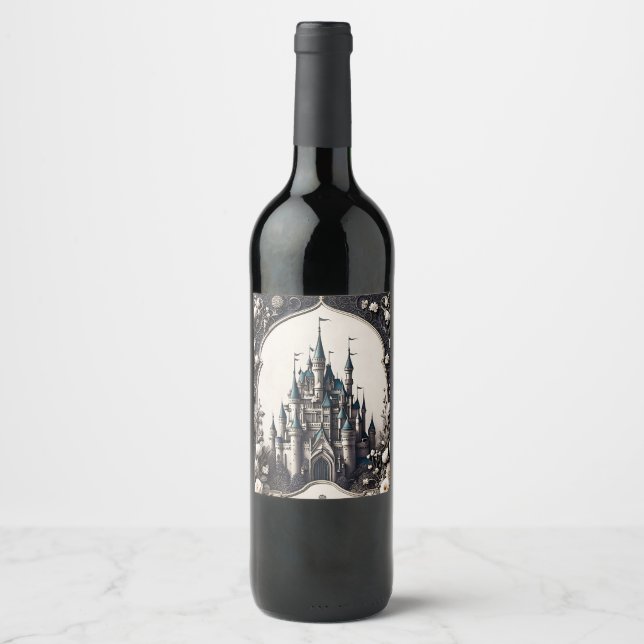 Etiqueta Para Botella De Vino Castillo Floral de Fairytale (Anverso)