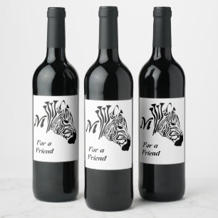 Etiqueta Para Botella De Vino Cebra con rayas negras con torsión