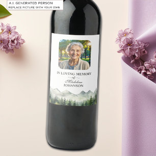 Etiqueta Para Botella De Vino Celebración de la Vida Funeral Montañas y Árboles