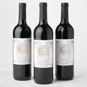 Etiqueta Para Botella De Vino Celebración del memorial de la foto floral de la v