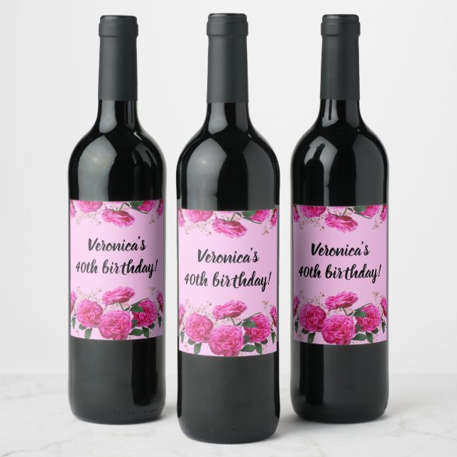 Etiqueta Para Botella De Vino Celebración personalizada de rosa rosado (Botellas)