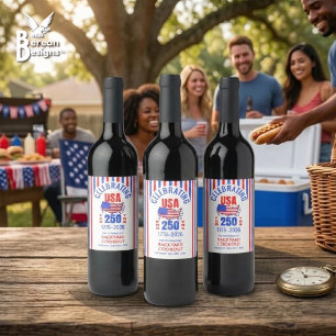 Etiqueta Para Botella De Vino Celebrando 250 años de Independencia de EE. UU. Fa