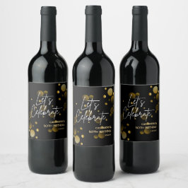 Etiqueta Para Botella De Vino Celebremos el cumpleaños negro del gradiente del B