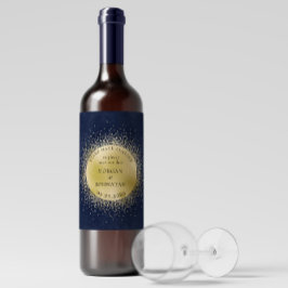 Etiqueta Para Botella De Vino Celestial Midnight Gold Moon Save The Date