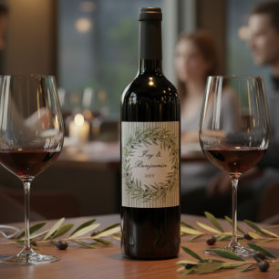Etiqueta Para Botella De Vino Cena de ensayo con raya verde oliva toscana