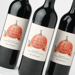 Etiqueta Para Botella De Vino Cena de Friendsgiving con calabaza naranja acuarel