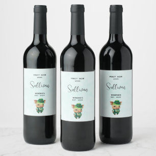 Etiqueta Para Botella De Vino Cerdo de cuento de hadas verde en la elaboración d