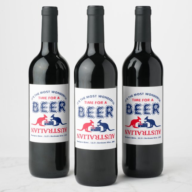 Etiqueta Para Botella De Vino Cerveza canguro, bandera australiana, Navidades (Botellas)