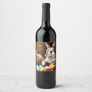 Etiqueta Para Botella De Vino Cesta de conejo y huevos de Pascua
