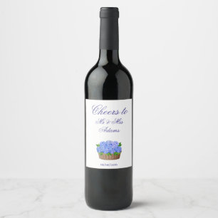 Etiqueta Para Botella De Vino Cesta de flores de Hortensia Azul Favor de Boda Co