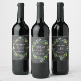 Etiqueta Para Botella De Vino Chalkboard Foliage Wreath Bridal Shower