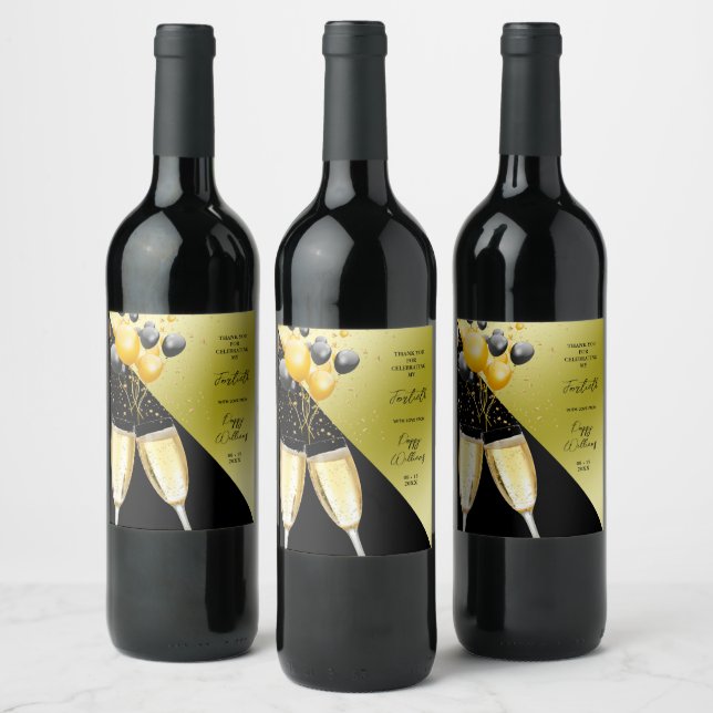 Etiqueta Para Botella De Vino Champagne y Globos 40 cumpleaños (Botellas)