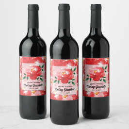 Etiqueta Para Botella De Vino Champán de ducha nupcial de rosas rojas acuarela