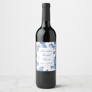 Etiqueta Para Botella De Vino Champán Nupcial de Chinoiserie Azul y Blanco