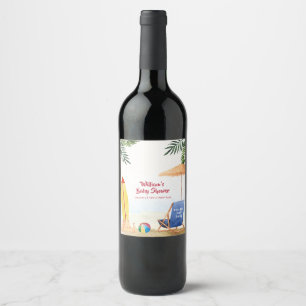 Etiqueta Para Botella De Vino Chapoteo Salpicadura Tabla de Surf Arena Niño Baño