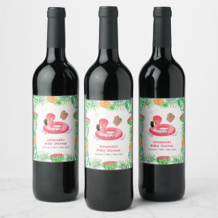 Etiqueta Para Botella De Vino Chapoteo Tropical Fiesta de Bebé en la Piscina de