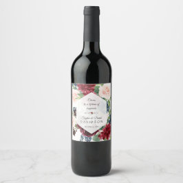 Etiqueta Para Botella De Vino Charm Burgundy Floral Hexagon Frame Boda
